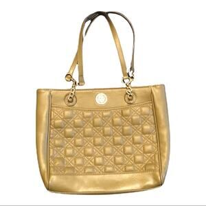 Anne Klein Purse Green and Gold Quilted Pattern Bag